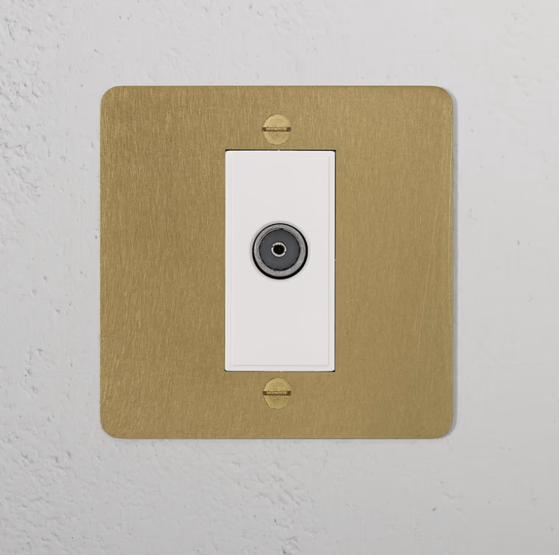 TV Outlet Socket Antique Brass White