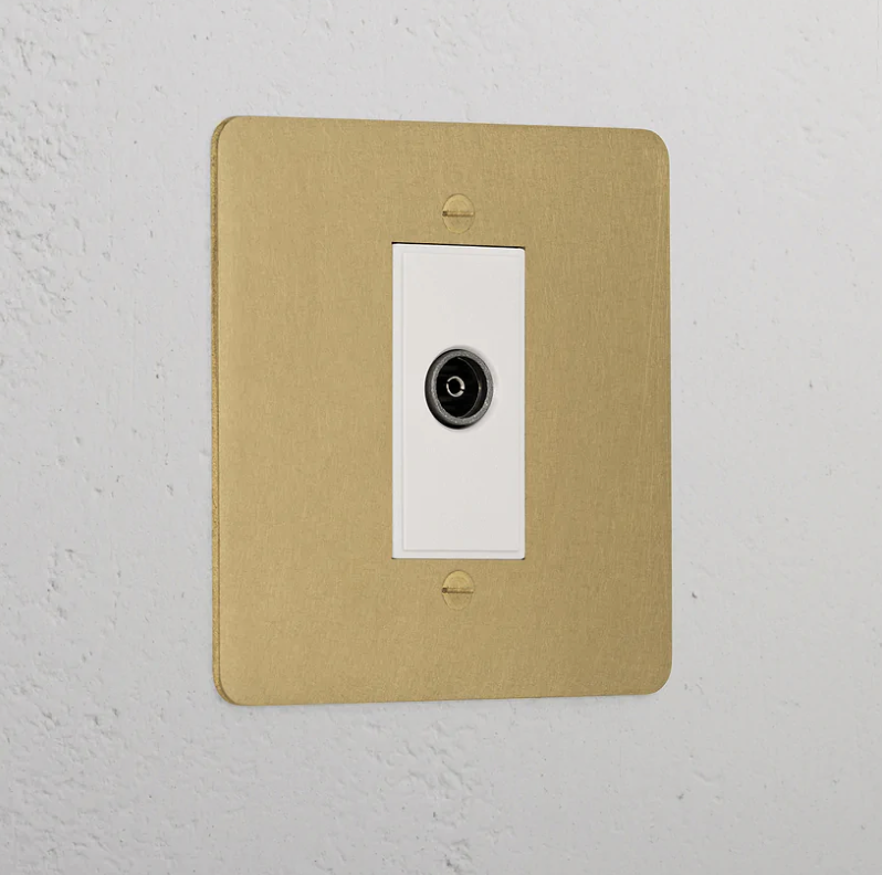 TV Outlet Socket Antique Brass White
