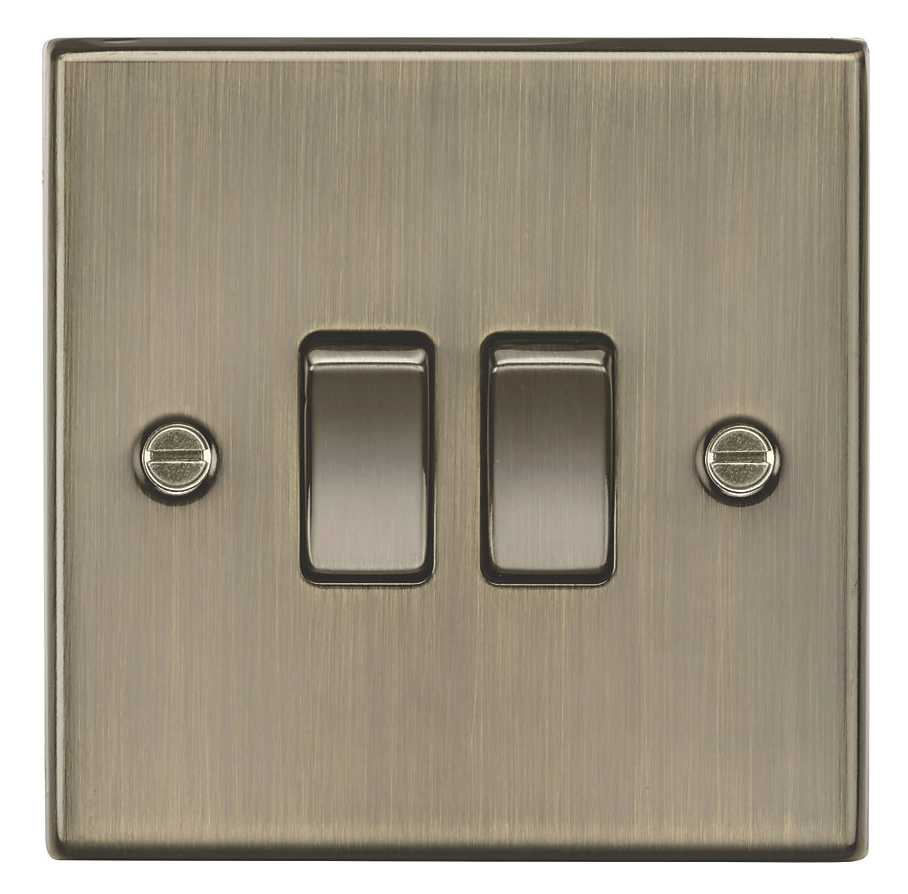 KNIGHTSBRIDGE 10AX 2-GANG 2-WAY LIGHT SWITCH ANTIQUE BRASS