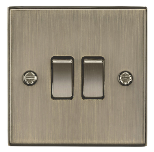 KNIGHTSBRIDGE 10AX 2-GANG 2-WAY LIGHT SWITCH ANTIQUE BRASS