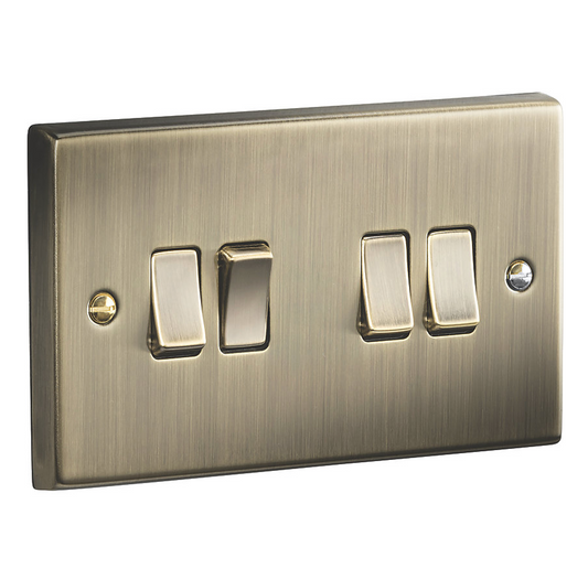 KNIGHTSBRIDGE 10AX 4-GANG 2-WAY LIGHT SWITCH ANTIQUE BRASS