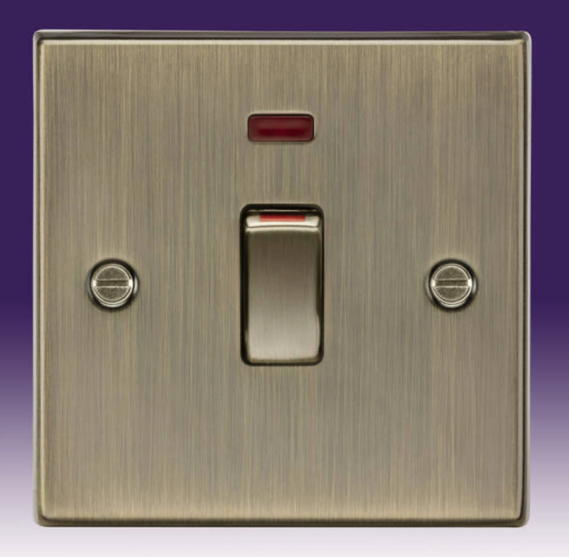 45A DP Switch Sq c/w Neon - Sq Edge Antique Brass