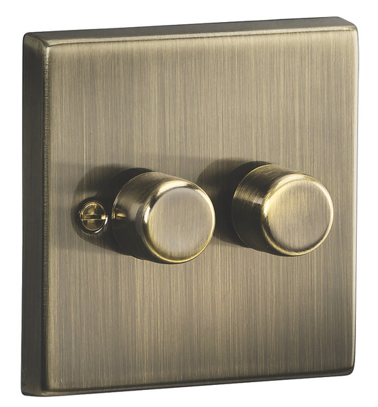 KNIGHTSBRIDGE 2-GANG 2-WAY LED INTELLIGENT DIMMER SWITCH ANTIQUE BRASS