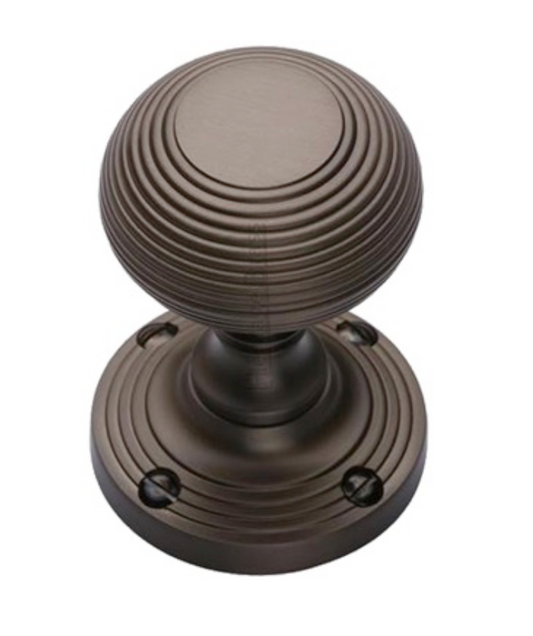 Heritage Brass Reeded Mortice Door Knobs, Matt Bronze