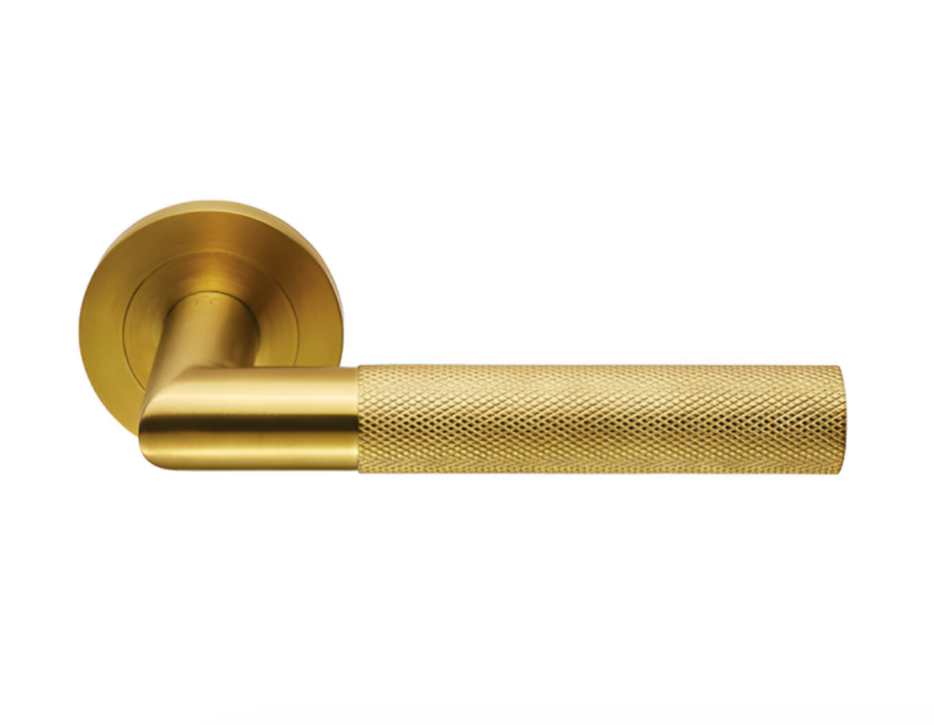 Satin PVD Brass Crown Knurled Style Lever on rose