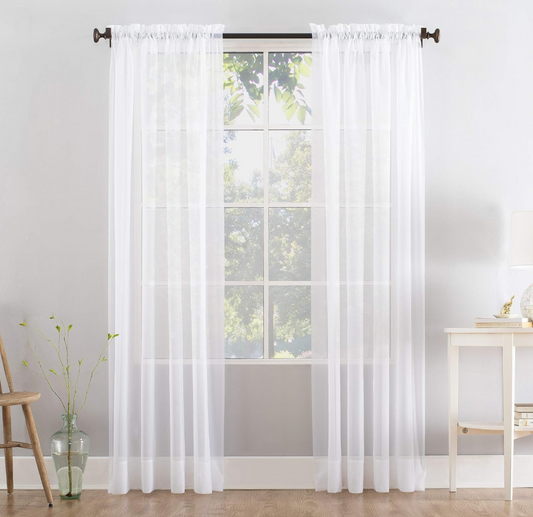 Megachest a pair of slot top voile curtains (Pure White, 56" wide X 108 drop 2 Panels)