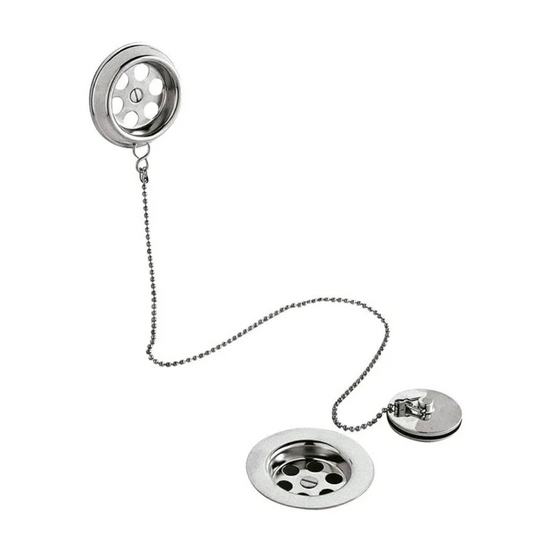 Hudson Reed Chrome Retainer Bath Waste with Brass Plug + Ball Chain