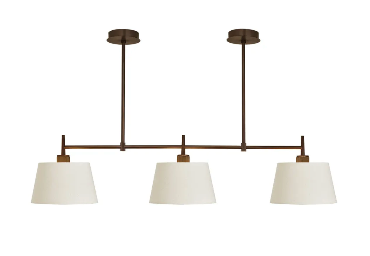 Henley Triple Bar Pendant Light - Natural Cotton Shades, Bronze