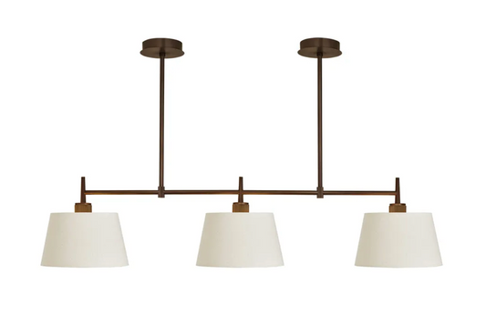 Henley Triple Bar Pendant Light - Natural Cotton Shades, Bronze