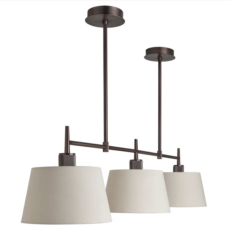 Henley Triple Bar Pendant Light - Natural Cotton Shades, Bronze