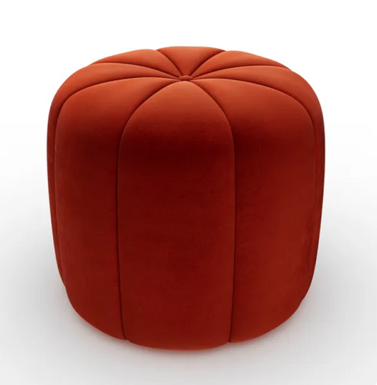 Pumpkin Velvet Footstool, Orange Umber H42 x W47 x D47cm