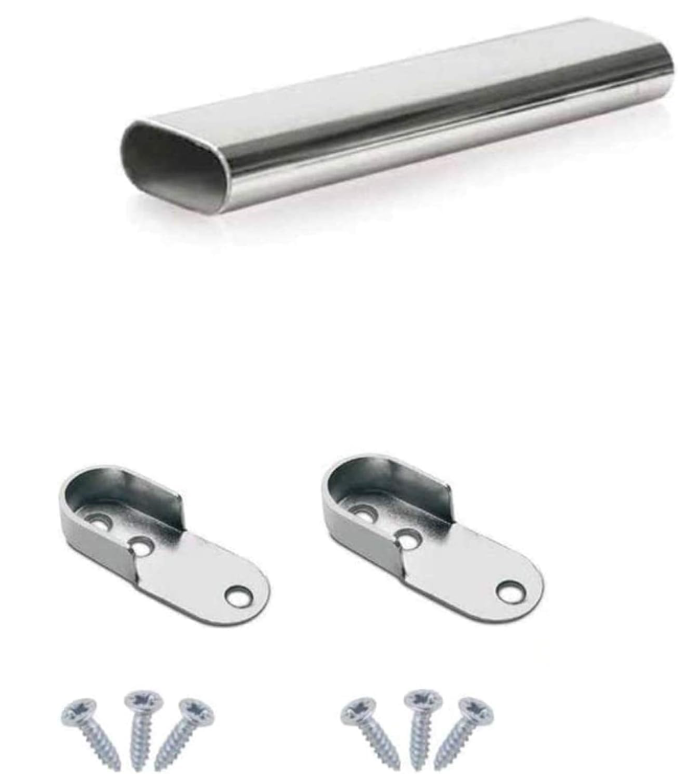 Oval Wardrobe Rail Polished Chrome Hanger Pole Closet, Hanging Rails and Fittings for Clothes (800mm (0.8m) ~31.5″)