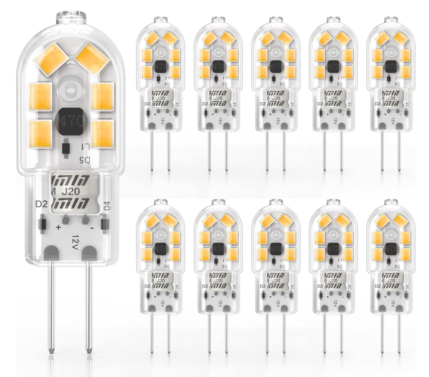 Cxyemt 2W G4 LED Bulbs Warm White 3000K, Replacement 20W Halogen Bulb, Non Flicker AC/DC 12V Energy Saving G4 LED Capsule Light Bulbs, Non-Dimmable, 10 Pack