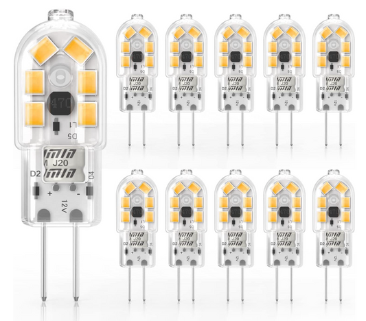 Cxyemt 2W G4 LED Bulbs Warm White 3000K, Replacement 20W Halogen Bulb, Non Flicker AC/DC 12V Energy Saving G4 LED Capsule Light Bulbs, Non-Dimmable, 10 Pack