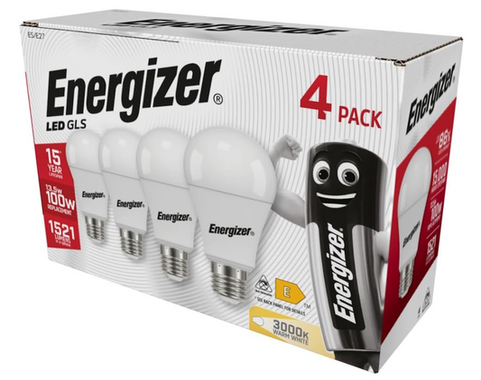 Energizer GLS Replacement LED Bulb 4 Pack (Warm White E27, 100W), (ENGS14424)