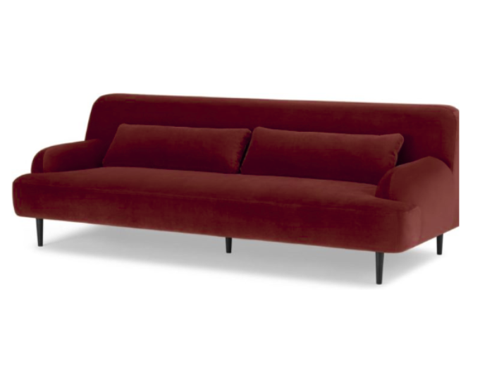 3 SEATER SOFA IN RED VELVET, 231x97x77cm