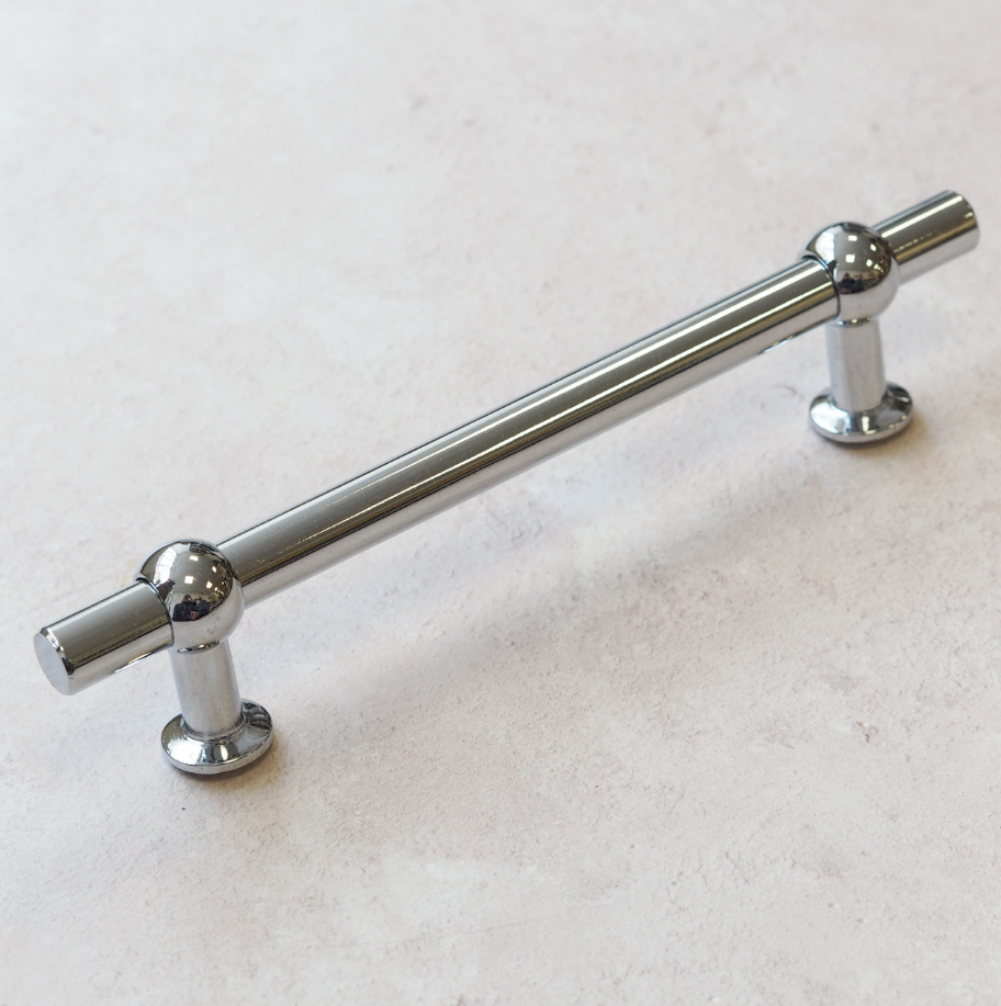 Polished Chrome Round T Bar Detail Cabinet Handle 160mm & Knob Pull