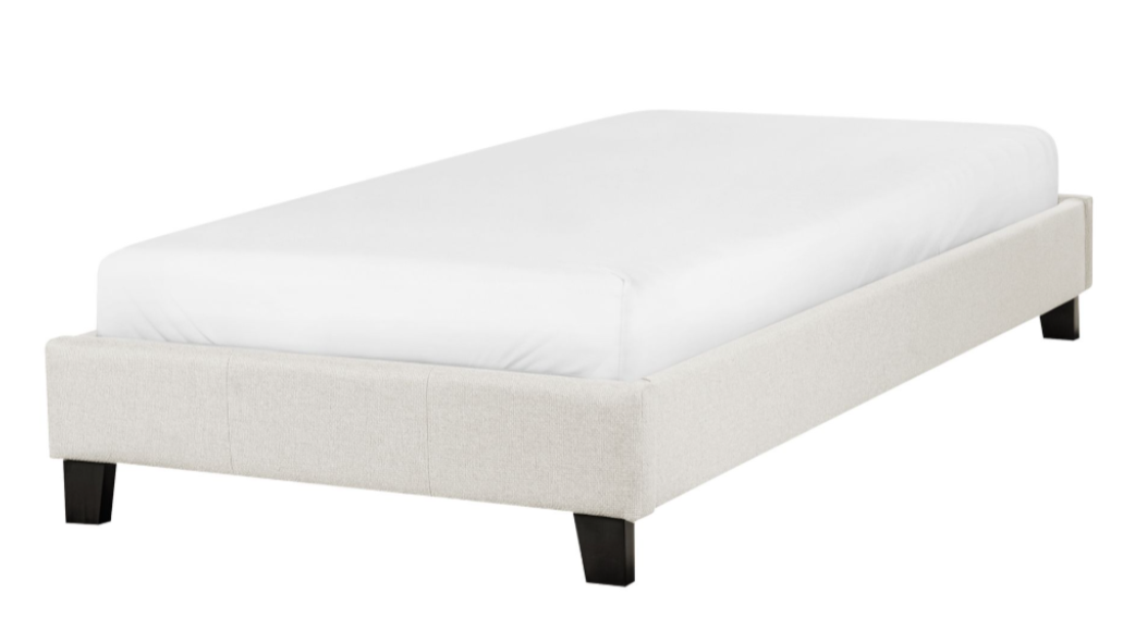 Fabric EU Single Bed Light Beige ROANNE, 90x200cm