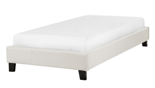 Fabric EU Single Bed Light Beige ROANNE, 90x200cm