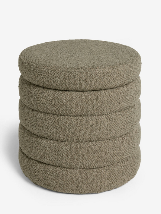 Casual Boucle Sage Green Stella Ribbed Storage Stool - 40 X 37 X 37