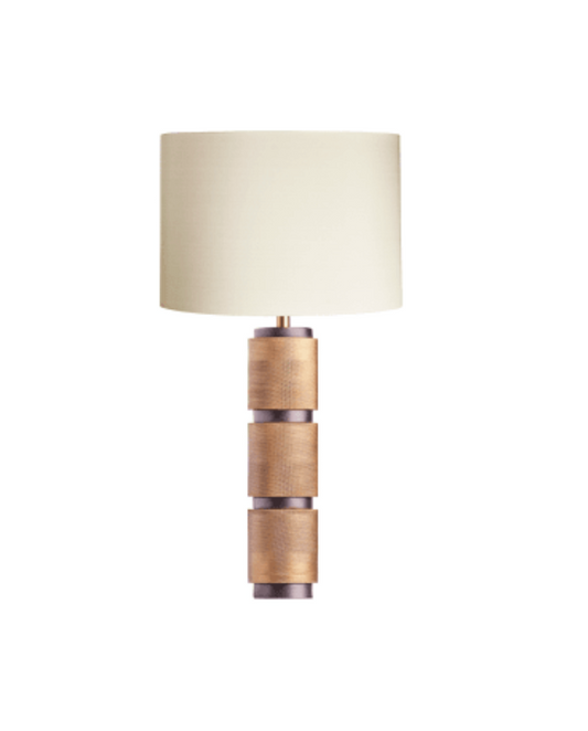 Crosshatch Table Lamp with 35cm drum lampshade in Ivory Dupion Silk, H42 X W10.2CM