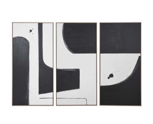 Set of 3 Monochrome Abstract Pictures, H170 X W70CM
