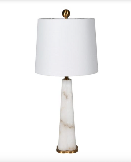 White Alabaster Conical Table Lamp with Shade