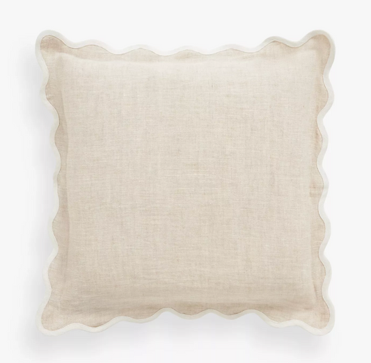 Scalloped Linen Cushion, Marshmallow, H45 x W45 cm