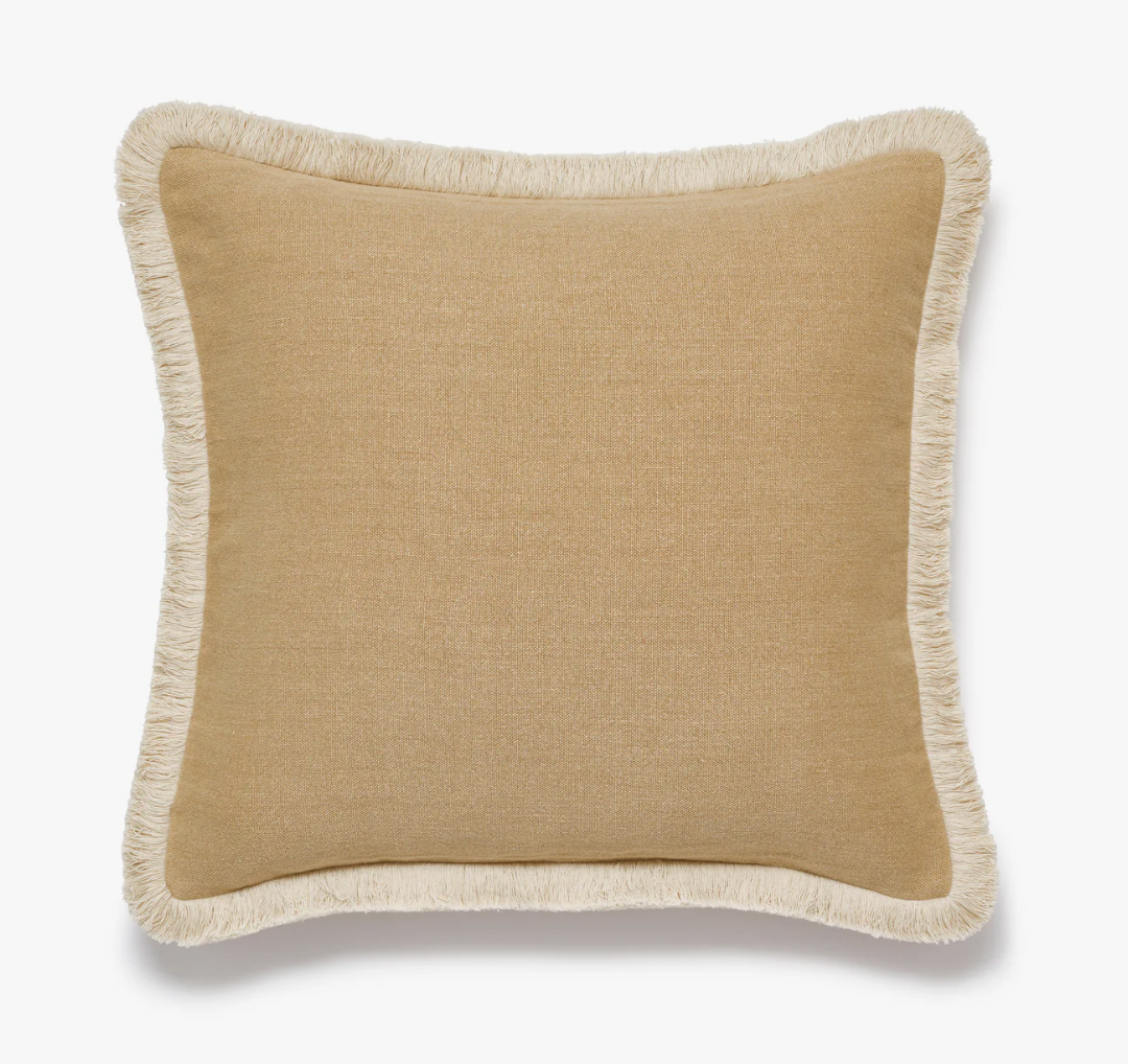 Stonewashed Linen Cushion Cover with Fringing - Hemp,51 X 51cm