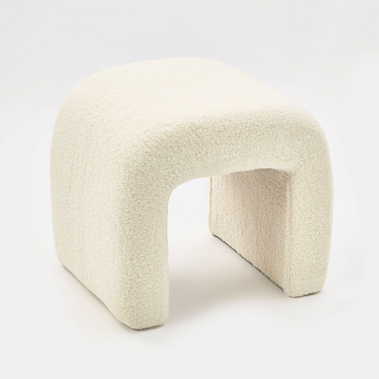 Cream Boucle Curved Stool 46x51cm