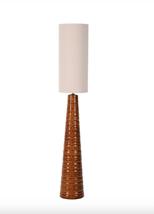 Ribbed Caramel Floor Lamp with Linen Shade 178 X 30CM