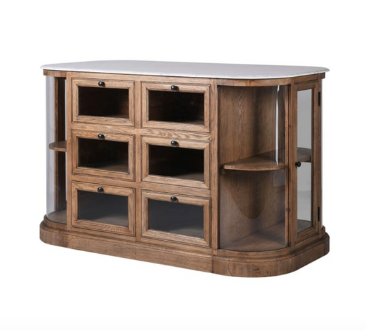Marble Topped Oak Kitchen Island 90 X 141 X 75CM