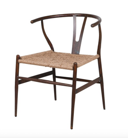 Aged Metal Woven Jute Wishbone Dining Chair, H73 X W50 X D57CM