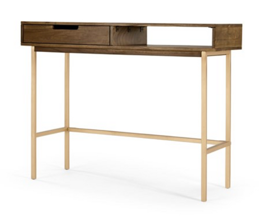 Made.com Tayma Console Table in Acacia Wood and Brass, 77 X 90 X 35