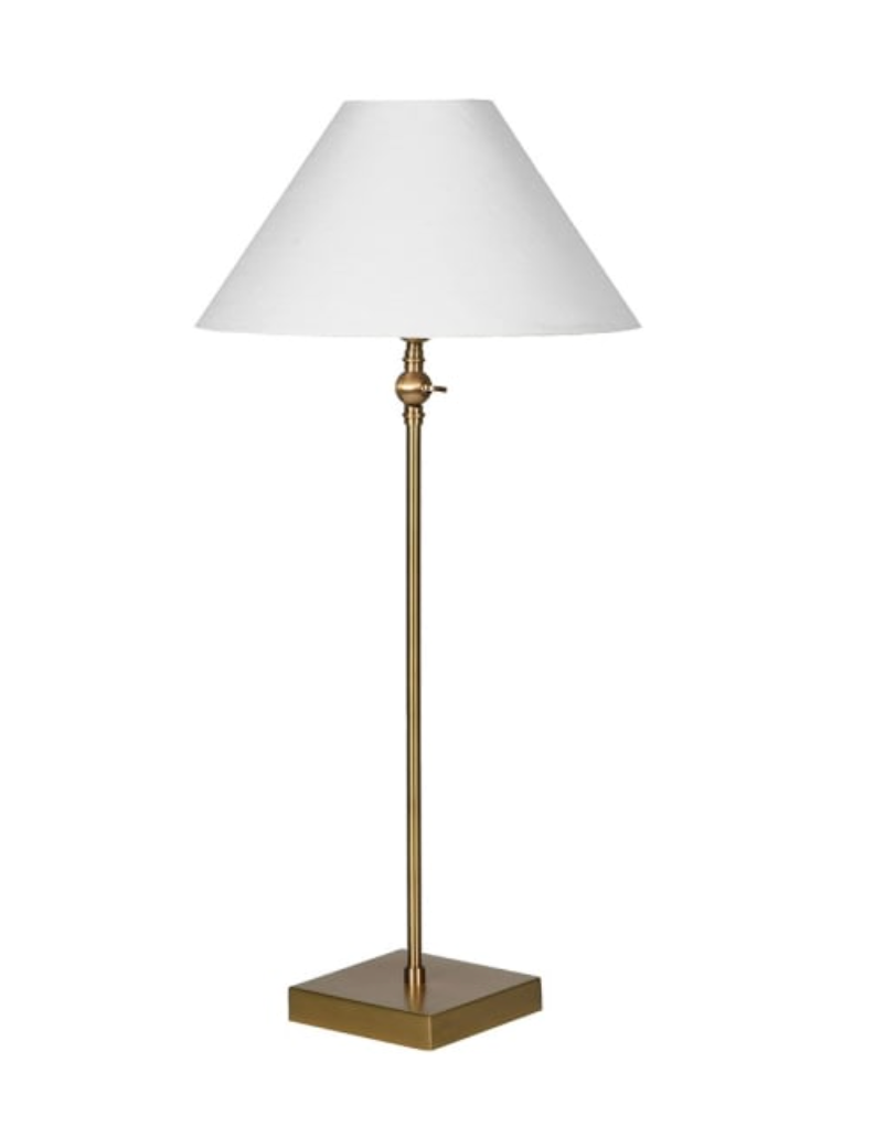 Antique Brass Slim Table Lamp with Linen Shade