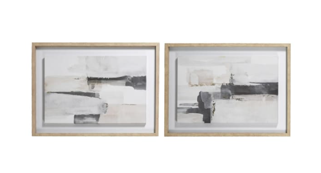 Set of 2 Painterly Brush Stroke Framed Canvas 73 X 52.5 CM