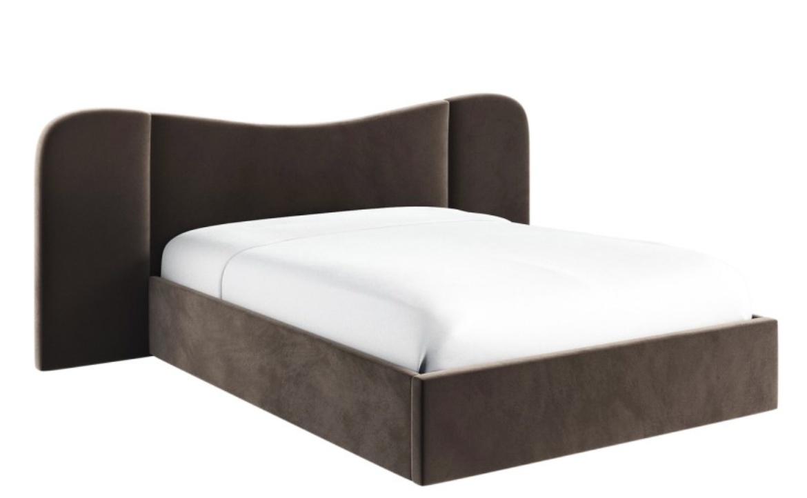 Velvet King Size Ottoman Bed with Wide Curved Headboard in Chocolate Brown - Samara, W259 x D217.5 x H107.5 cm