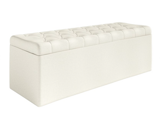 Ottoman Storage Blanket Box in Cream Fabric - Safina, W46 x D130 x H44 cm