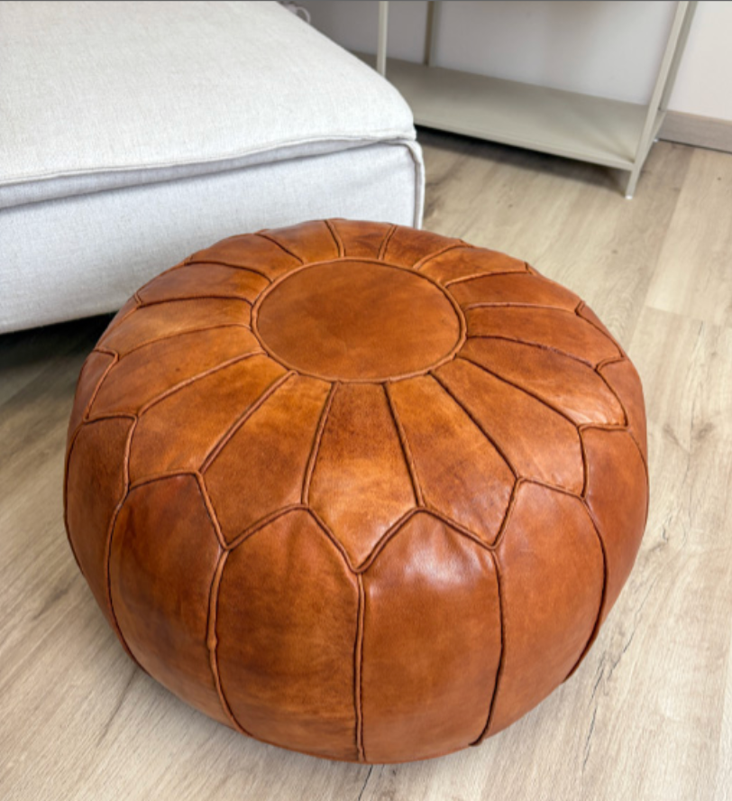 Leather pouffe – cognac brown, 55 X 35 CM