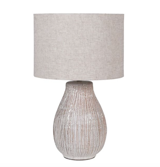 Bulbous Textured Cream Table Lamp with Linen Shade