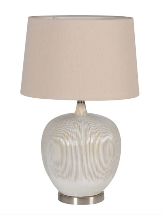 Beige Rounded Table Lamp with Linen Shade
