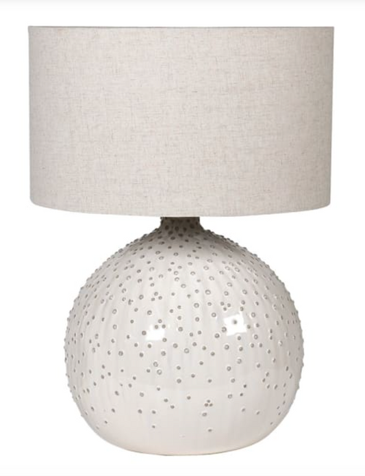 Cream Ceramic Pimpled Ball Table Lamp with Linen Shade