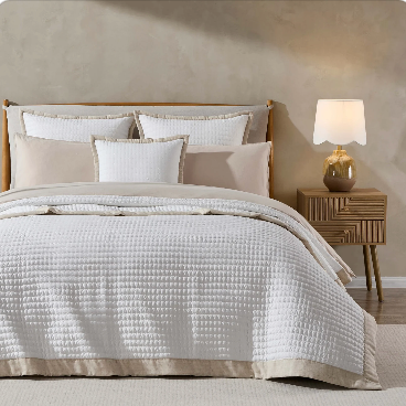 Portobello Embroidered Linen Edge Bedspread - White/Natural, 2.5 X 2.6M