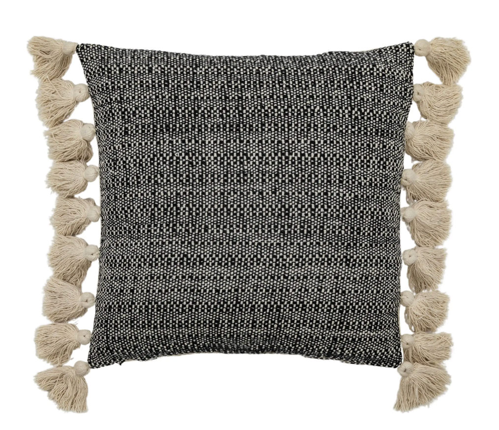 Woven Cushion with Tassels Black, 45 X 45 CM