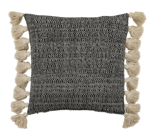 Woven Cushion with Tassels Black, 45 X 45 CM