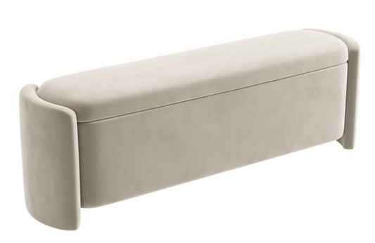 Beige Velvet Ottoman Storage Blanket Box - Taryn, W147 X D35 X H49 CM