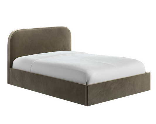 Khaki Green Velvet Upholstered Small Double Ottoman Bed with Curved Headboard - Zara, W133 x D206 x H97 cm