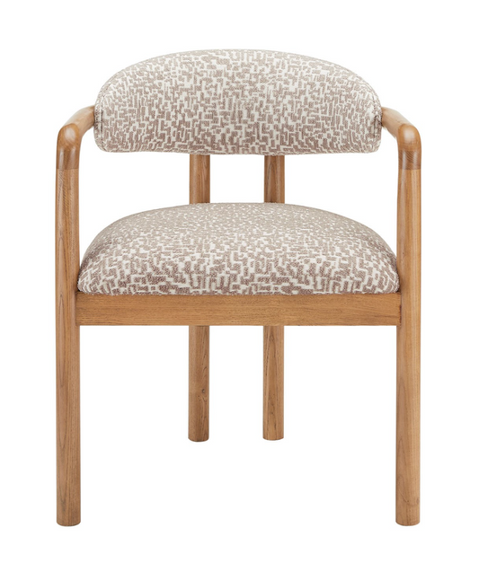 Beige Printed Upholstered Dining Chair with Solid Wood Exposed Back - Darla, W59.5 x D56 x H75 cm