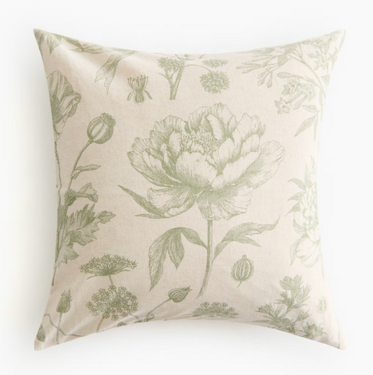 Linen-blend cushion cover, Light beige/Floral 50 X 50 CM