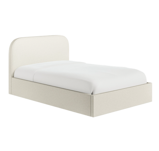 Cream Upholstered Small Double Ottoman Bed with Curved Headboard - Zara, W133 x D206 x H97 cm